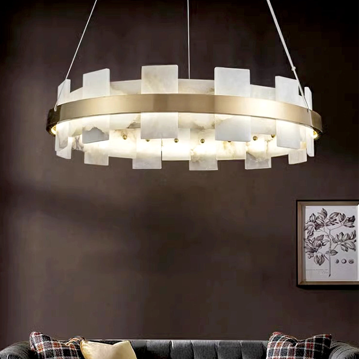 Modern Round AlabasterHalo Chandelier
