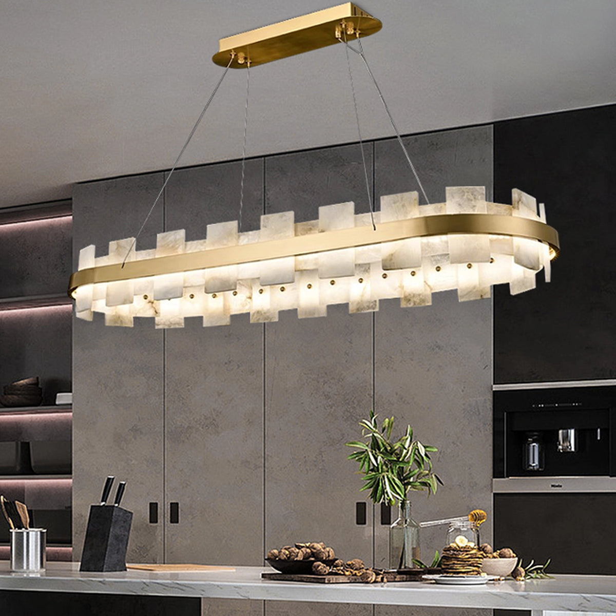 Modern Round AlabasterHalo Chandelier