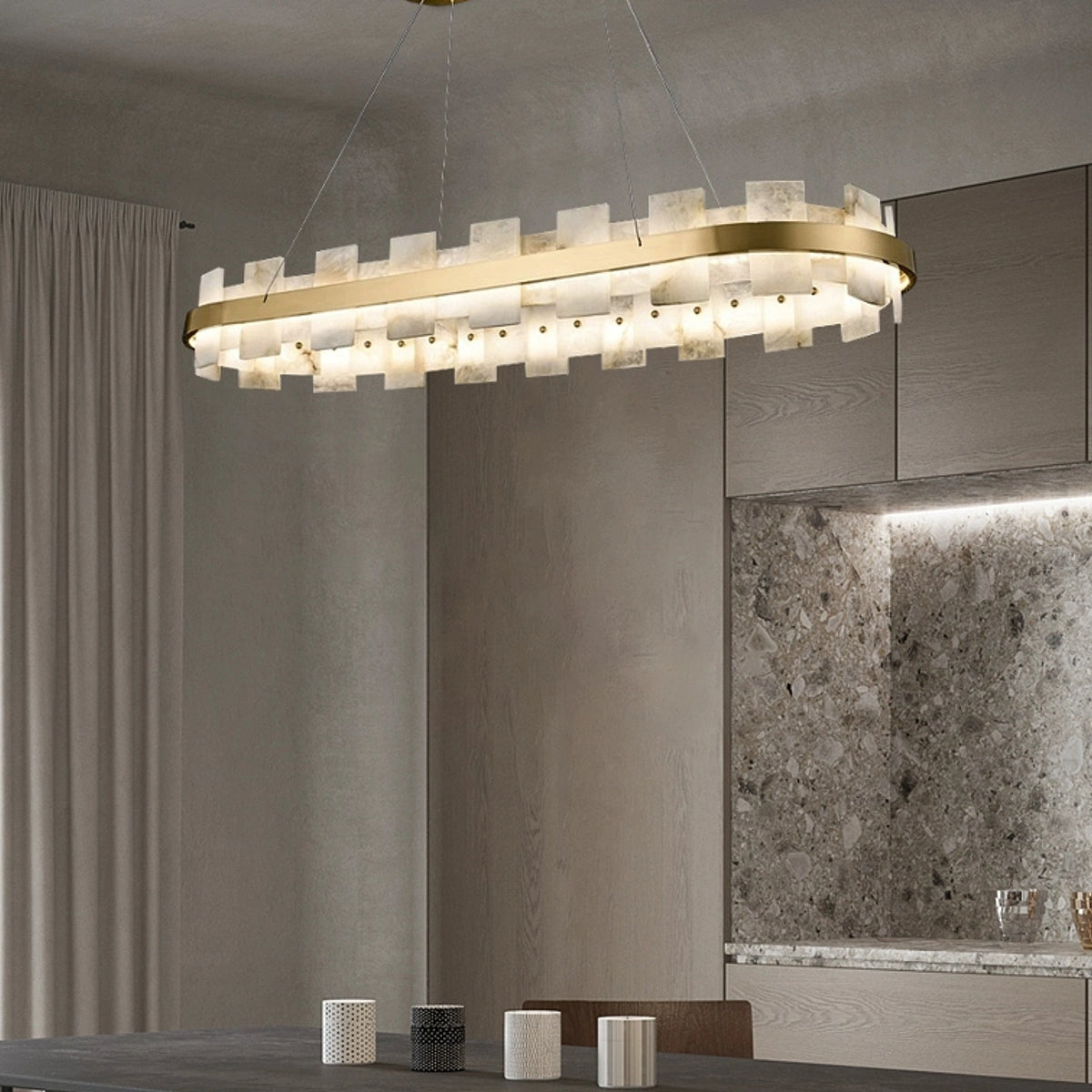 Modern Round AlabasterHalo Chandelier