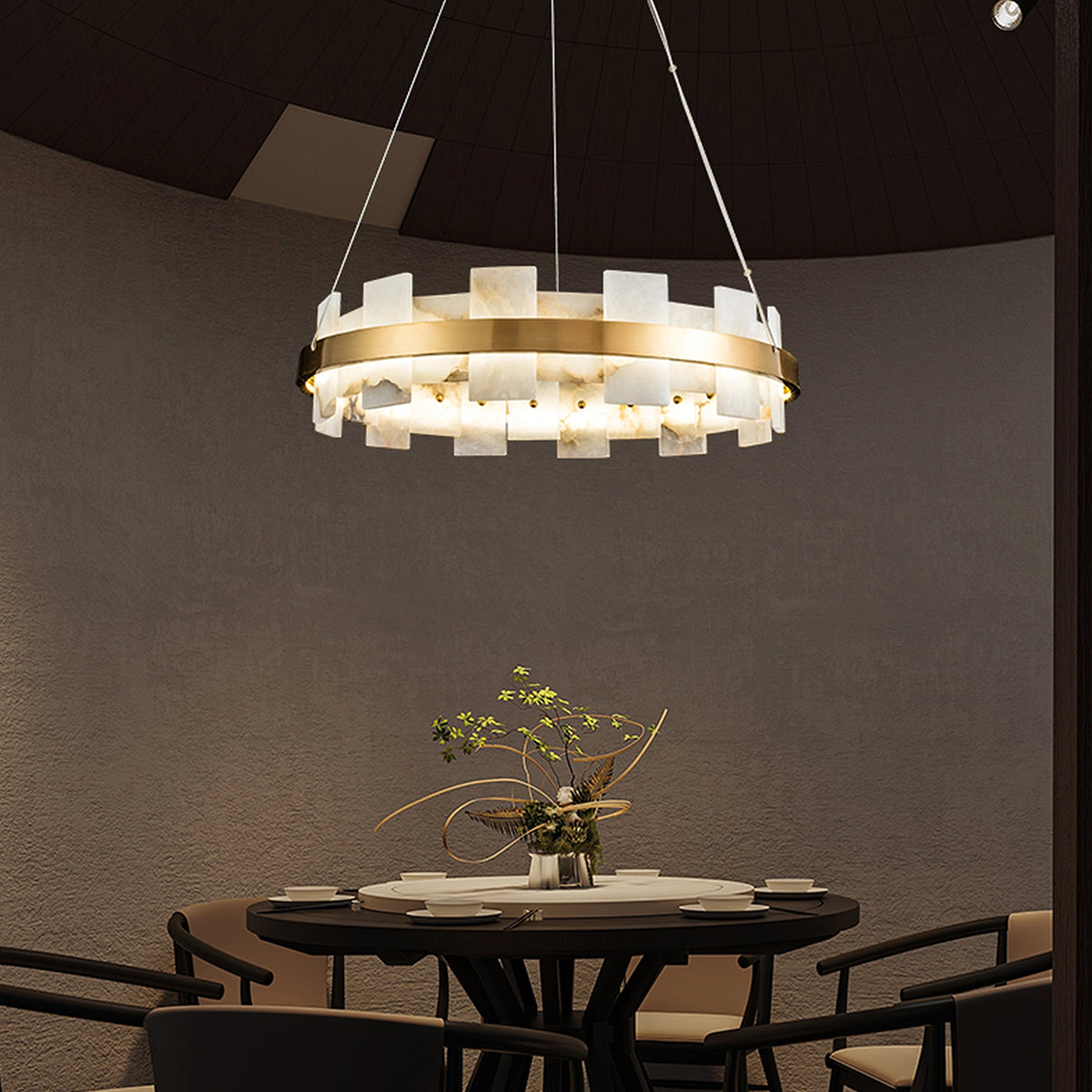 Modern Round AlabasterHalo Chandelier