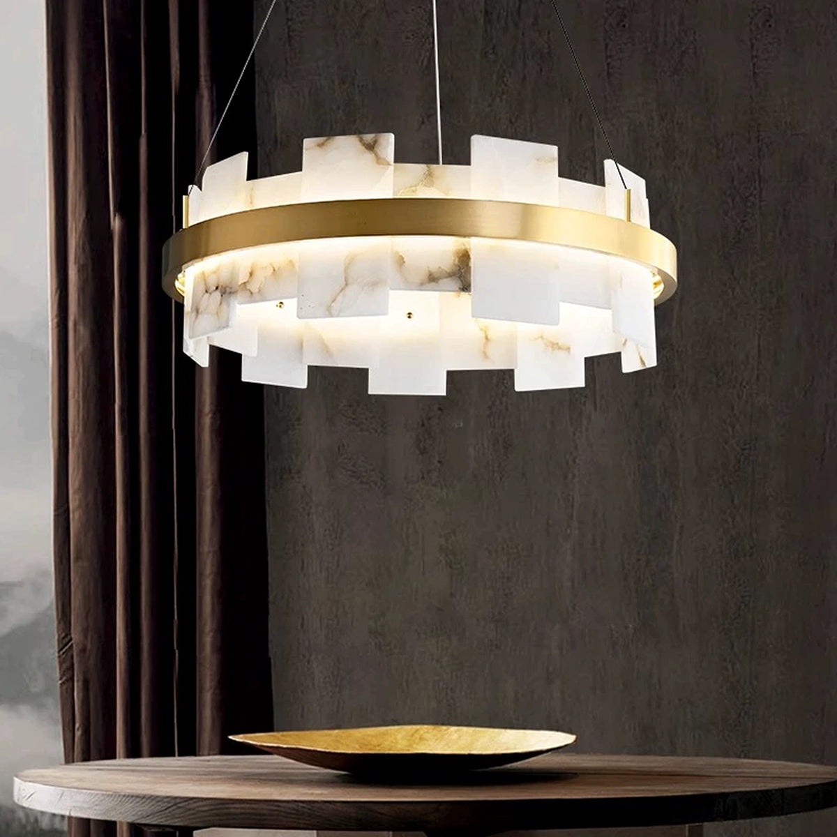 Modern Round AlabasterHalo Chandelier