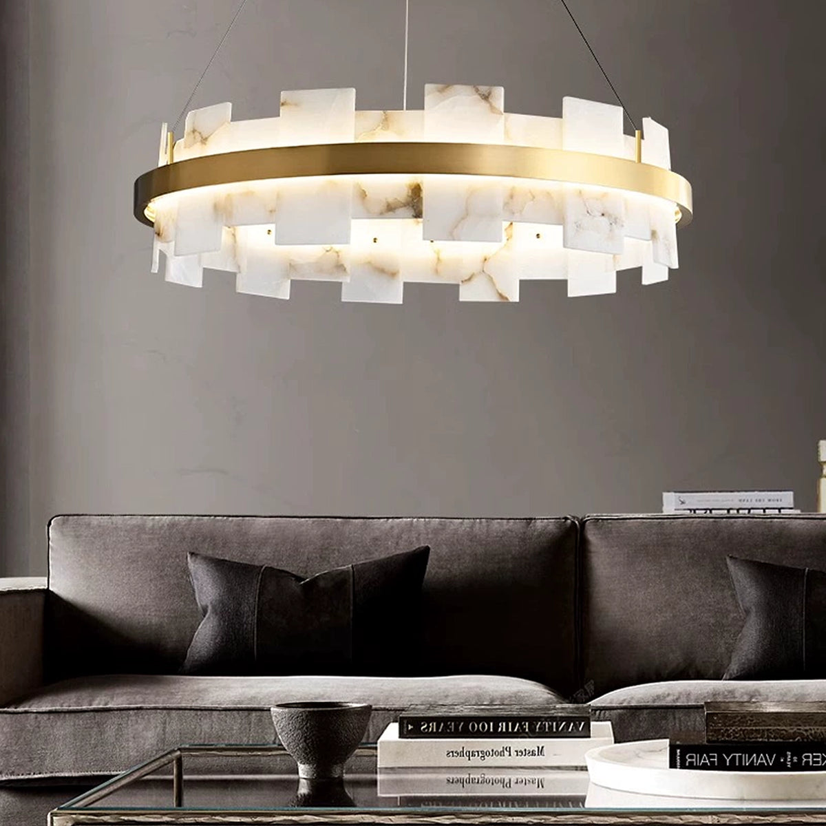 Modern Round AlabasterHalo Chandelier