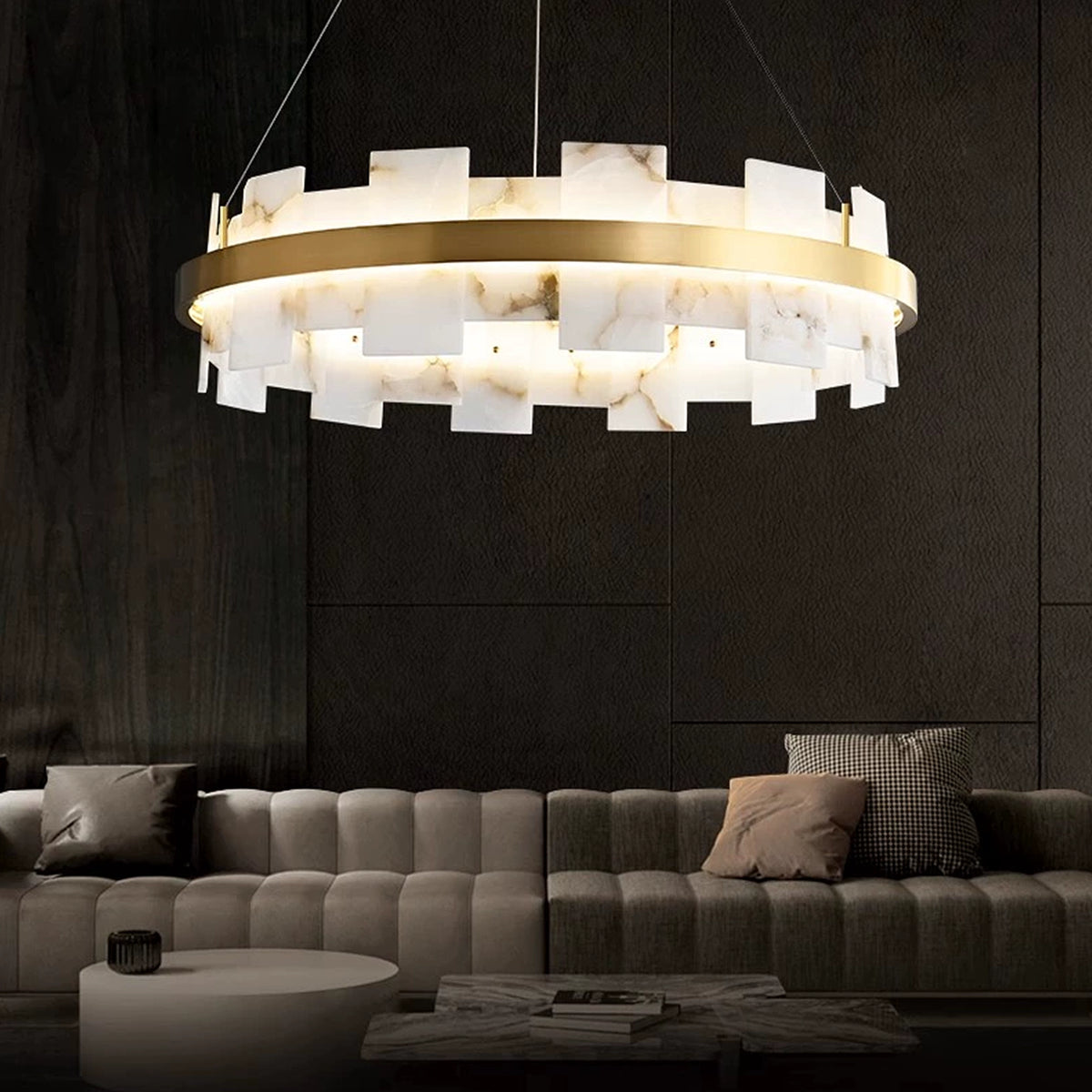 Modern Round AlabasterHalo Chandelier