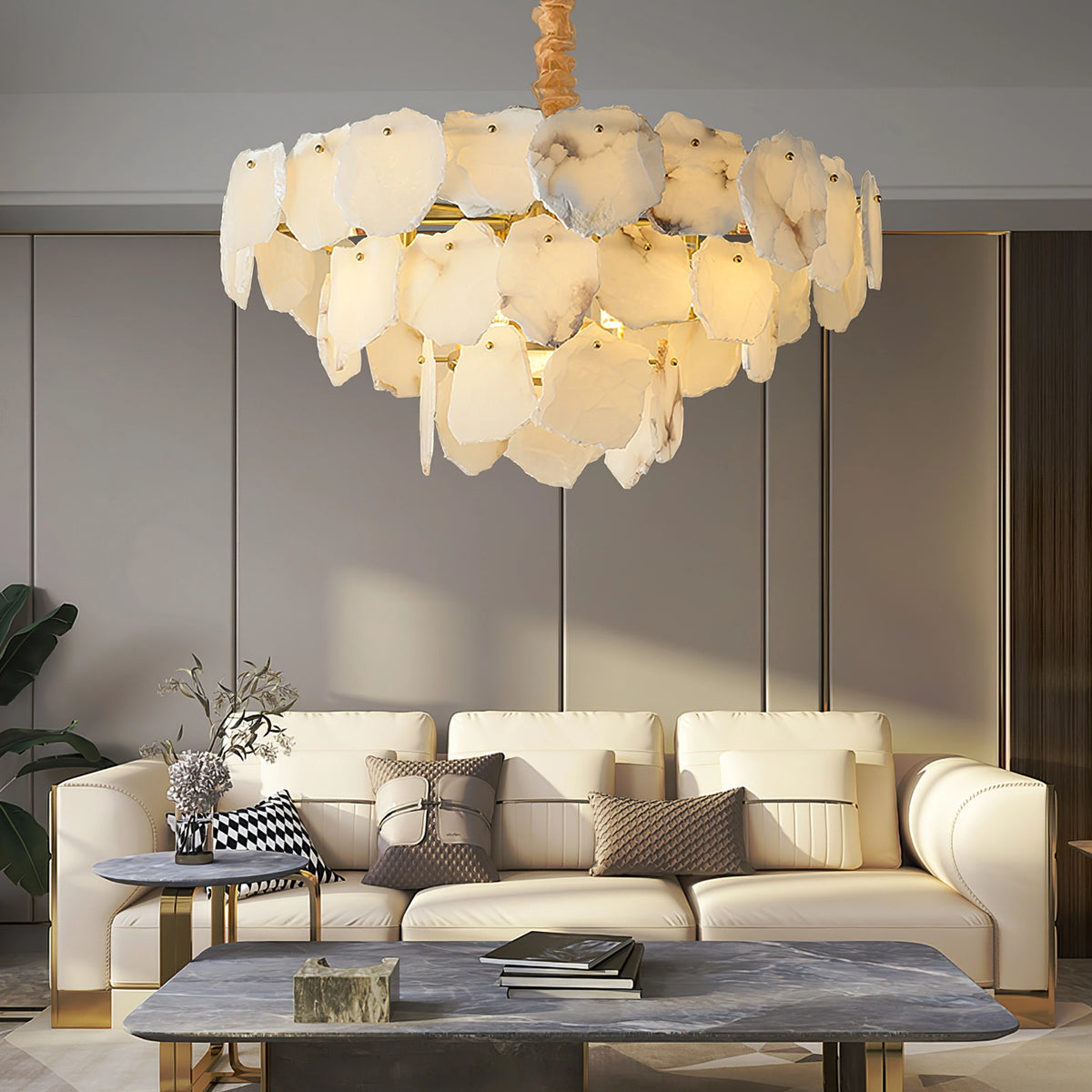 Multi-layer Alabaster Brass Chandelier