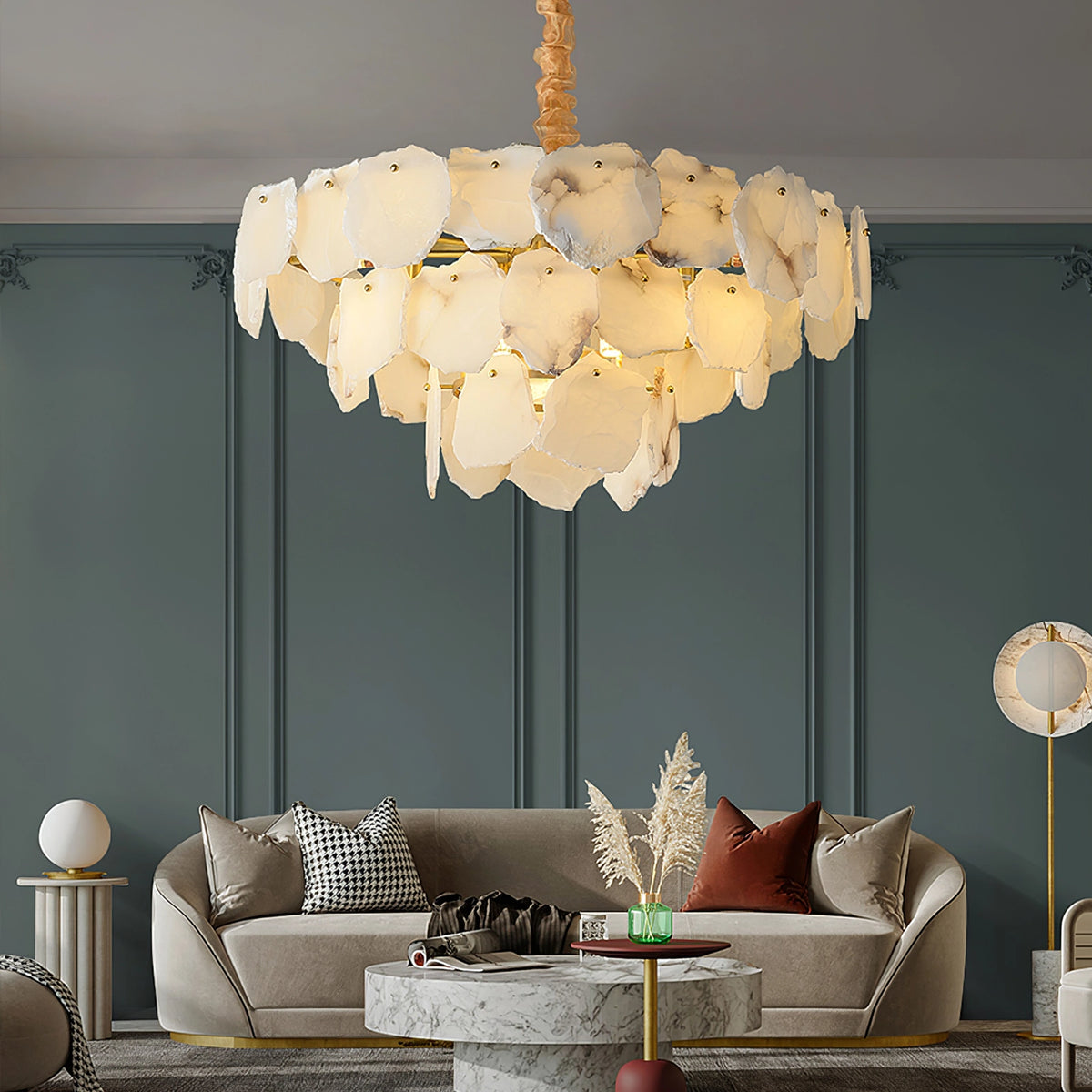 Multi-layer Alabaster Brass Chandelier