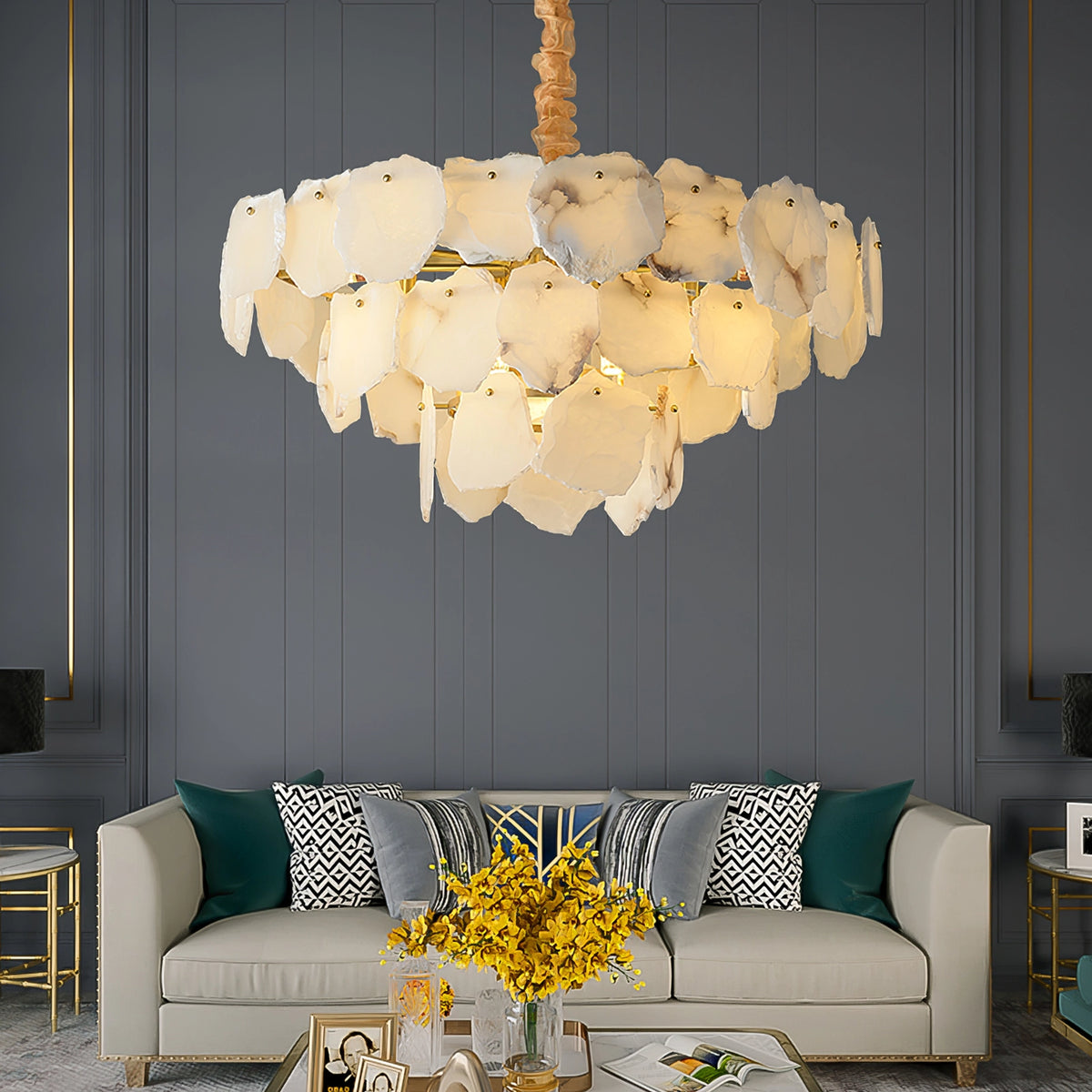 Multi-layer Alabaster Brass Chandelier