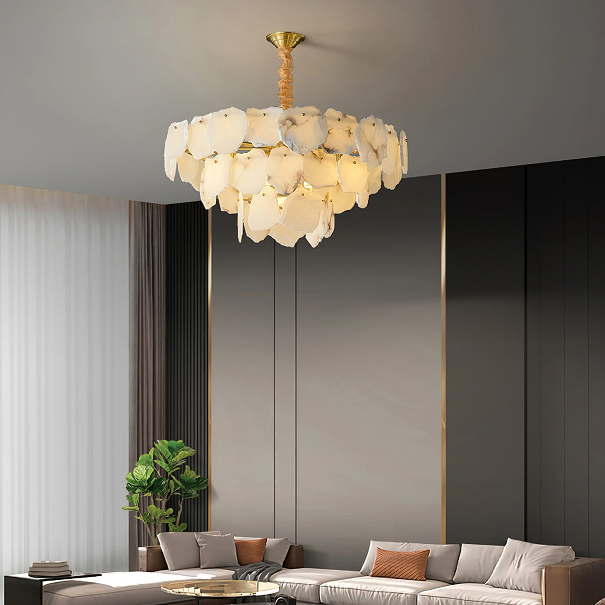 Multi-layer Alabaster Brass Chandelier