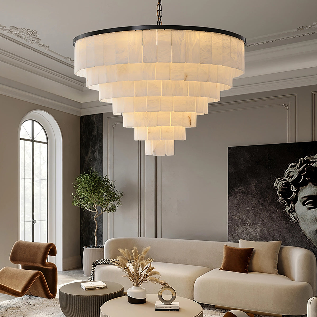 Multi-layer Moonshade Alabaster Chandelier