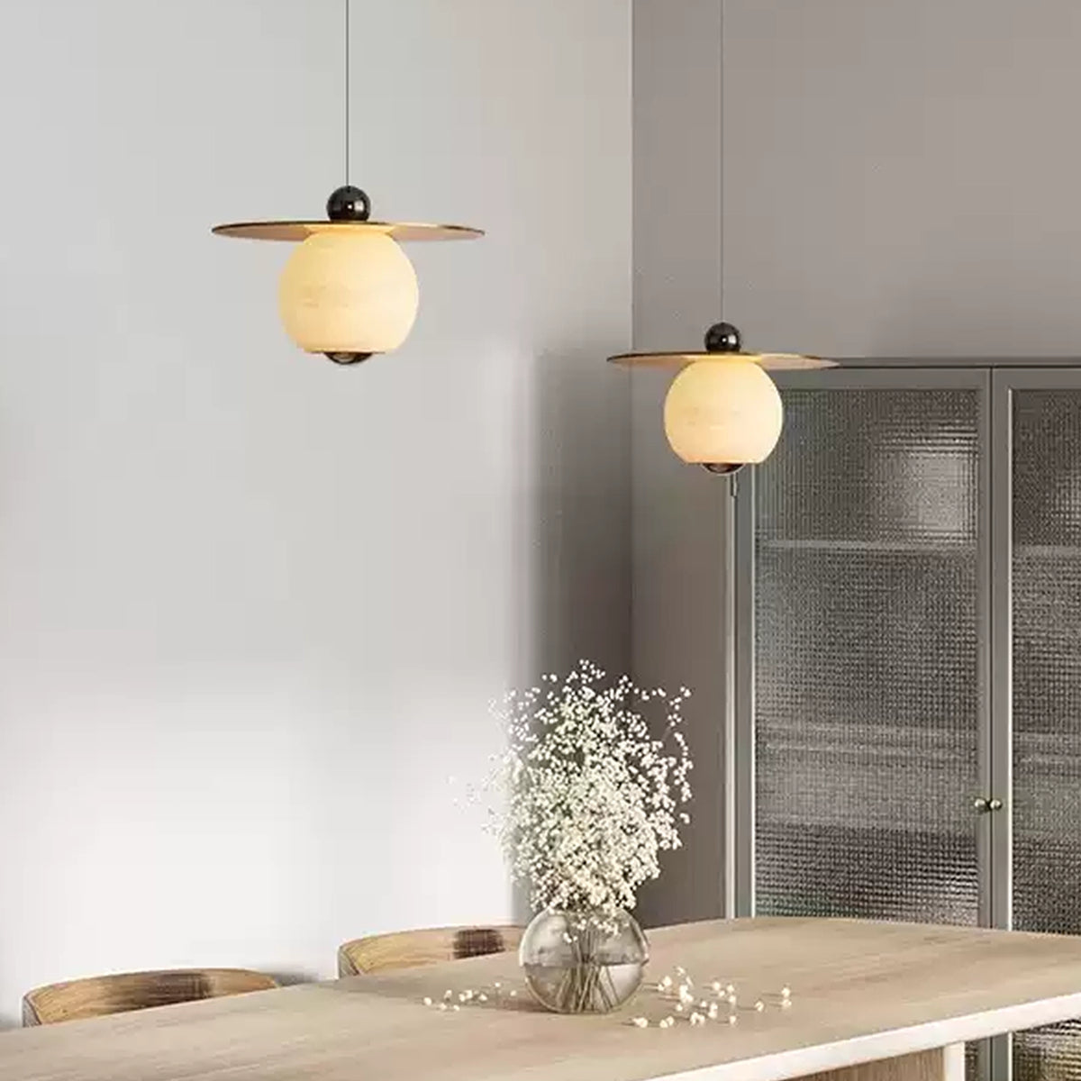 Natural Alabaster Brass Pendant Lamp