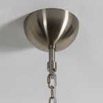 Odile Amber Petal Tier Chandelier | Amber Glass and Metal | Close-up of the brushed metallic canopy ceiling plate and hanging chain | Severn Lighting
