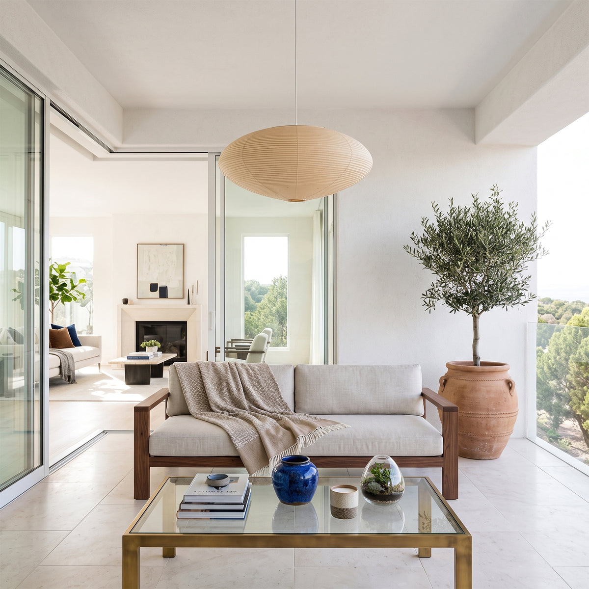 Odile Ribbed Paper Dome Pendant Light - view 3 | Severn Lighting