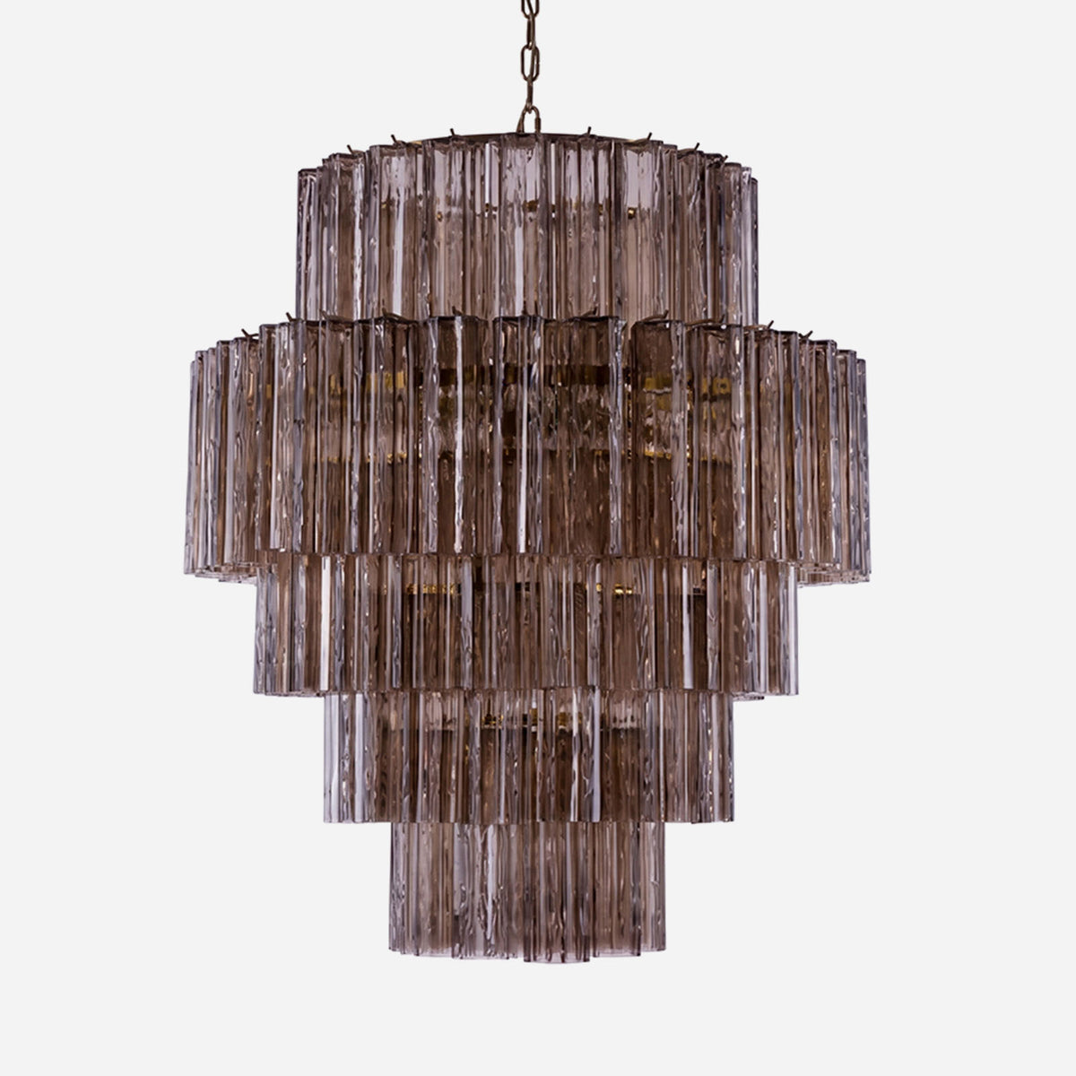 Ottoline Tiered Glass Chandelier | Textured Glass and Brass | Front full view on a pure white background, unlit | Severn Lighting