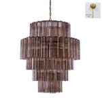Ottoline Tiered Glass Chandelier | Textured Glass and Brass | Brass finish canopy version full view on a pure white background | Severn Lighting