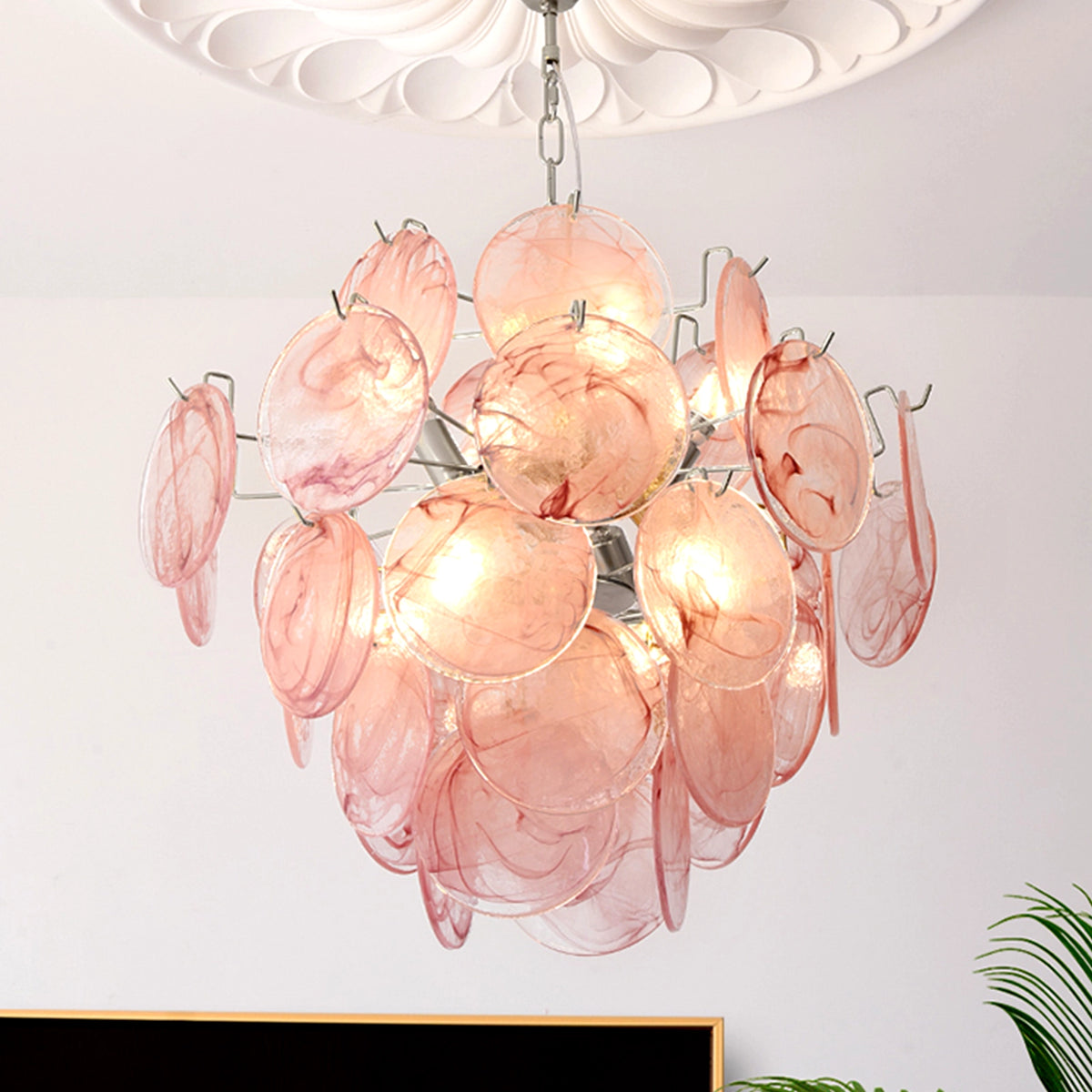 Pink Murano Disc Chandelier
