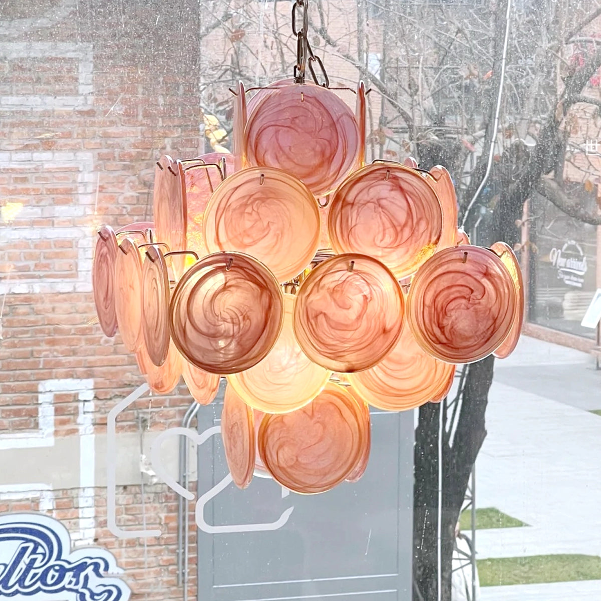 Pink Murano Disc Chandelier