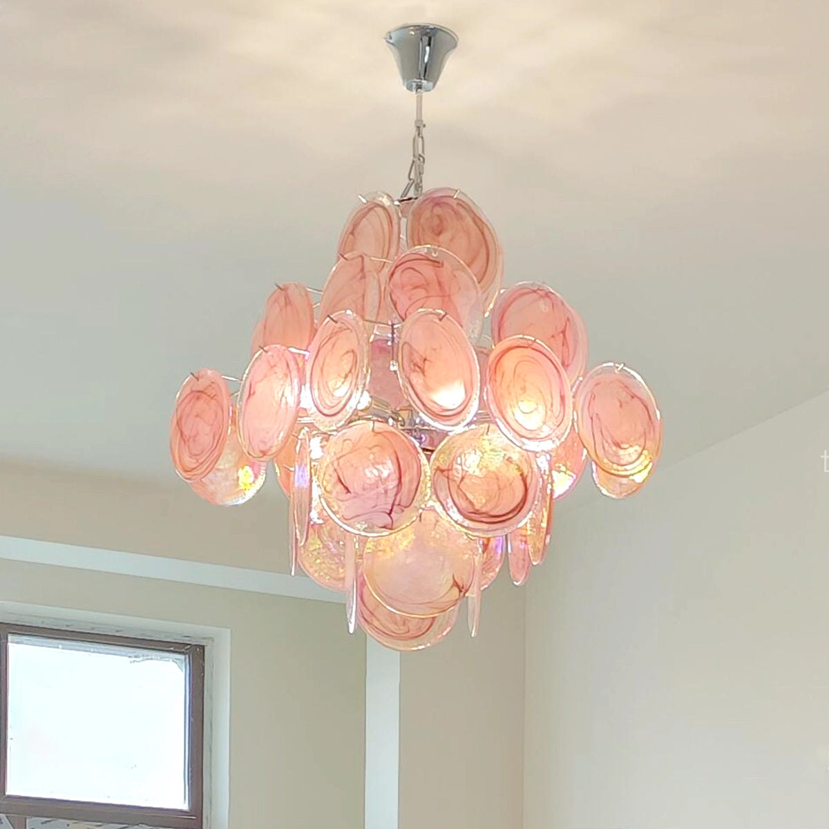 Pink Murano Disc Chandelier