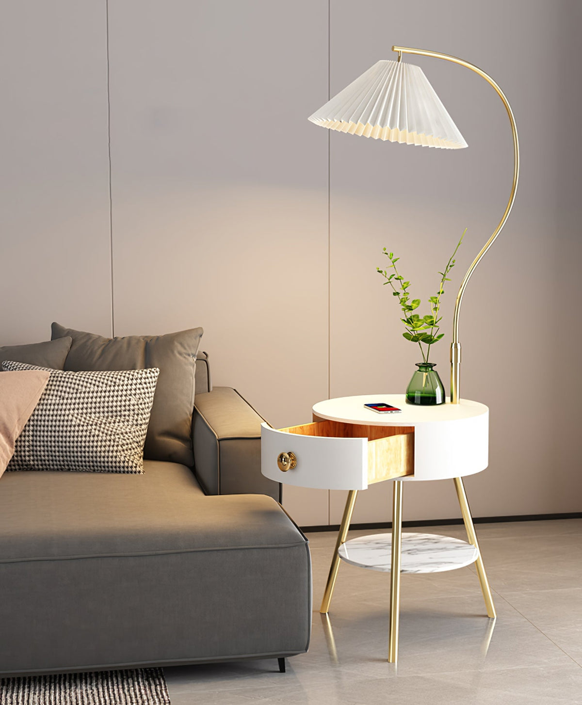 Modern Pleated Drawer Floor Lamp