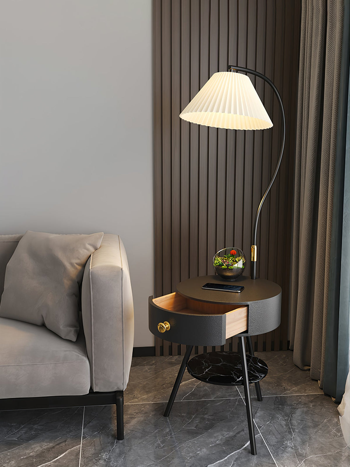 Modern Pleated Drawer Floor Lamp