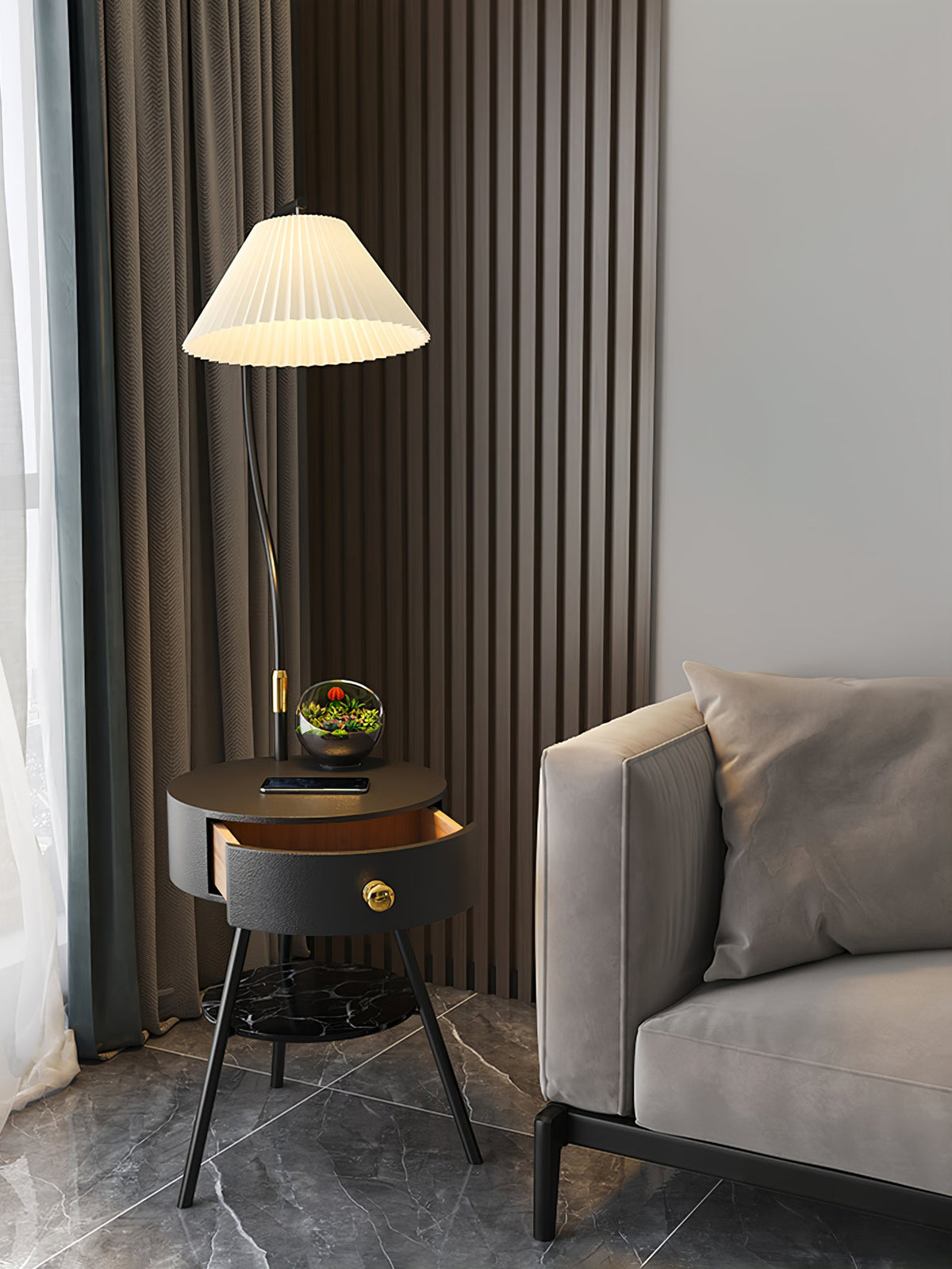 Modern Pleated Drawer Floor Lamp