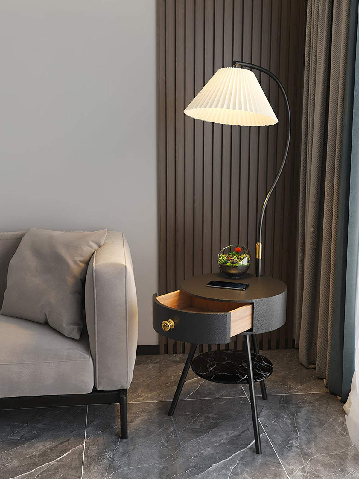 Modern Pleated Drawer Floor Lamp