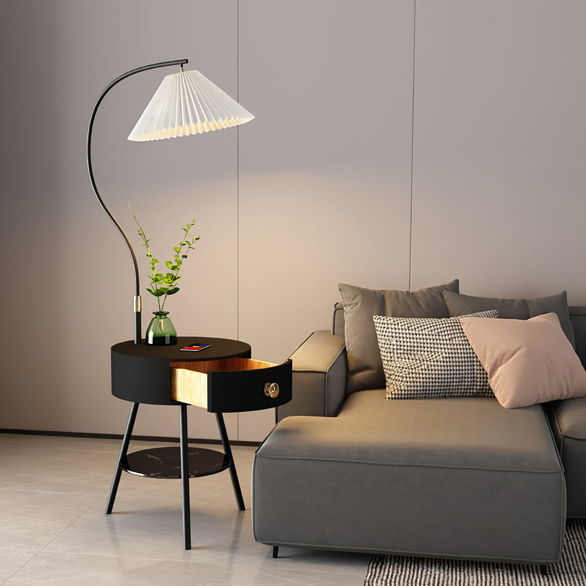 Modern Pleated Drawer Floor Lamp