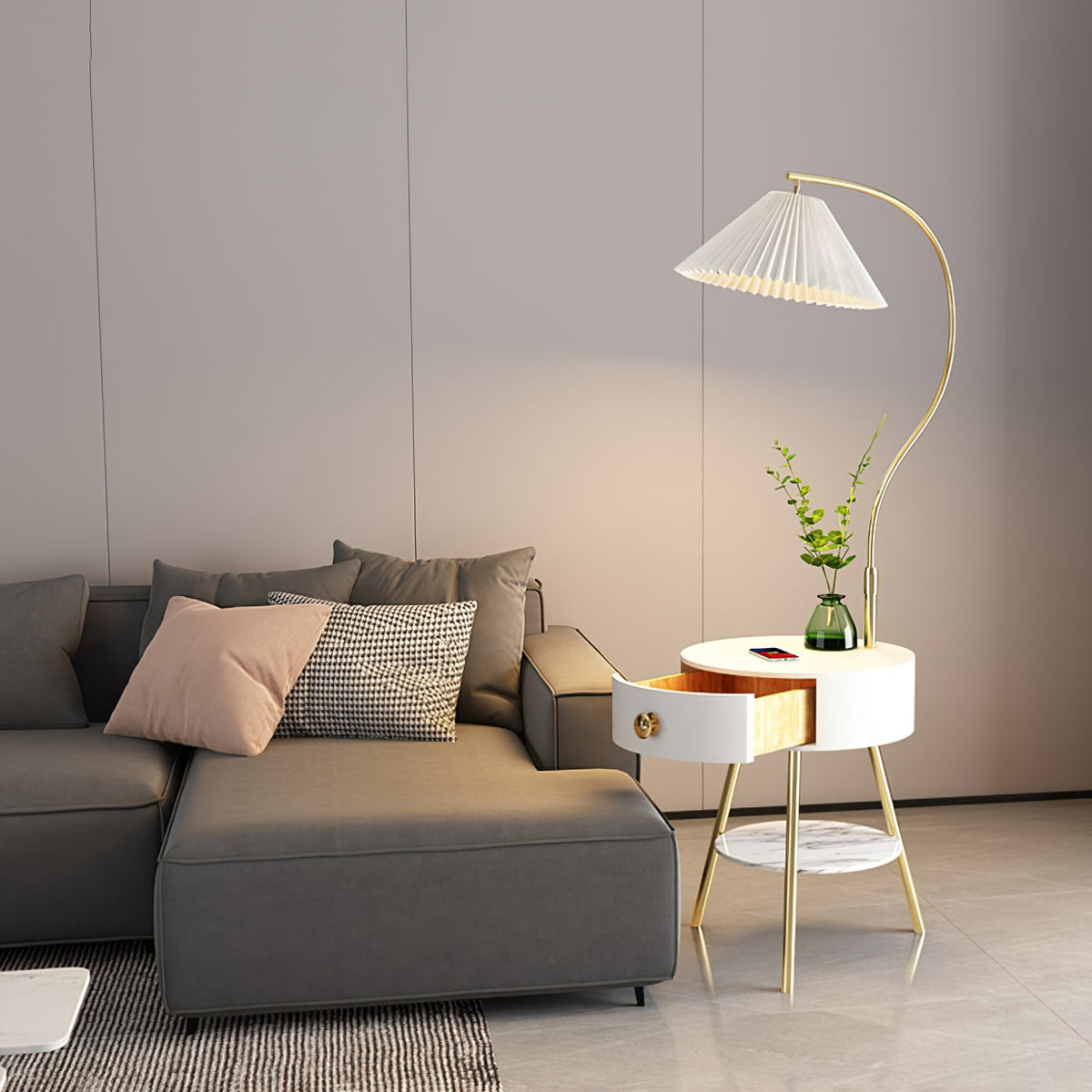Modern Pleated Drawer Floor Lamp