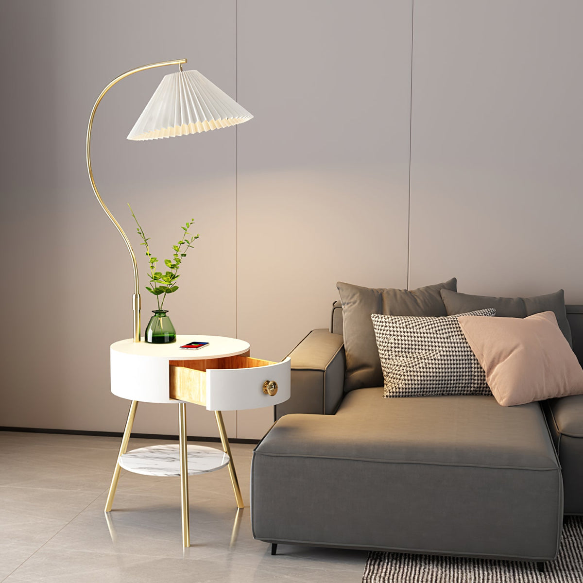 Modern Pleated Drawer Floor Lamp