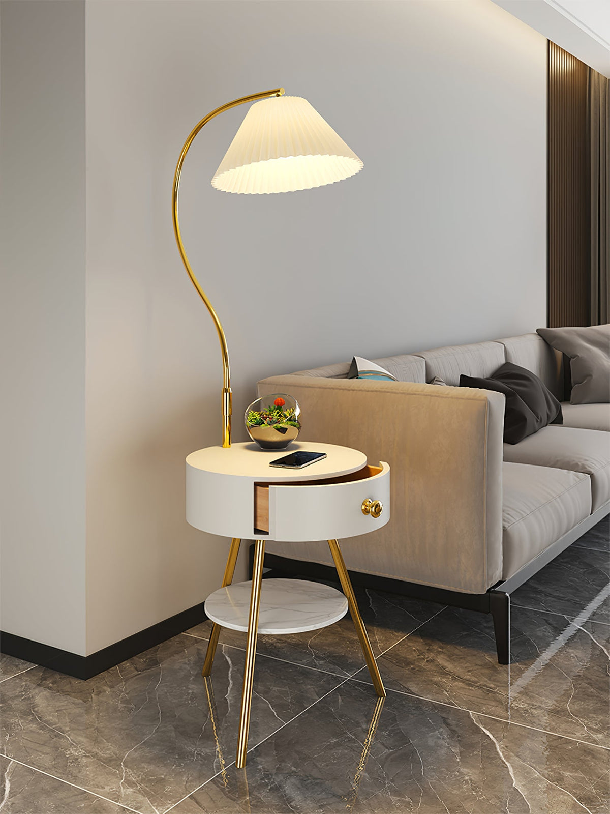 Modern Pleated Drawer Floor Lamp