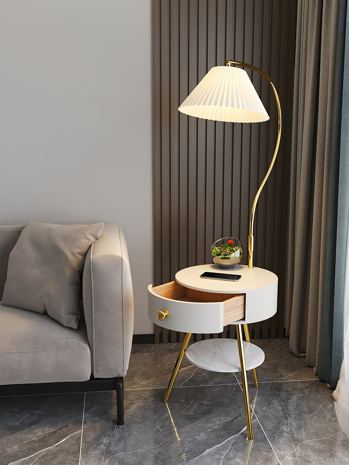 Modern Pleated Drawer Floor Lamp