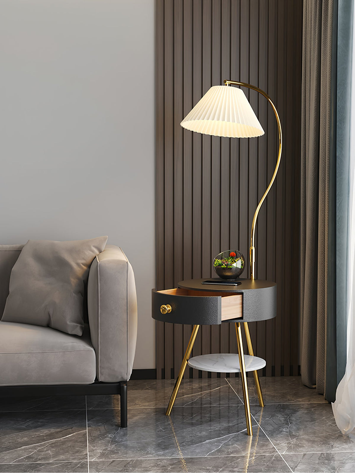 Modern Pleated Drawer Floor Lamp