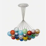 Rainbow Glass Bubble Cluster Chandelier | Multi-colored Blown Glass and Metal Cords | Full front view isolated on a clean white background showcasing the dense cluster of vibrant spheres | Severn Lighting