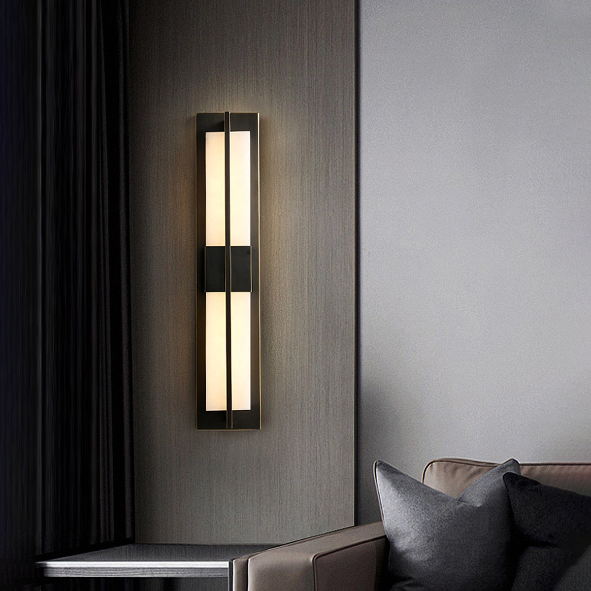 Rectangular Alabaster Brass Wall Lamp