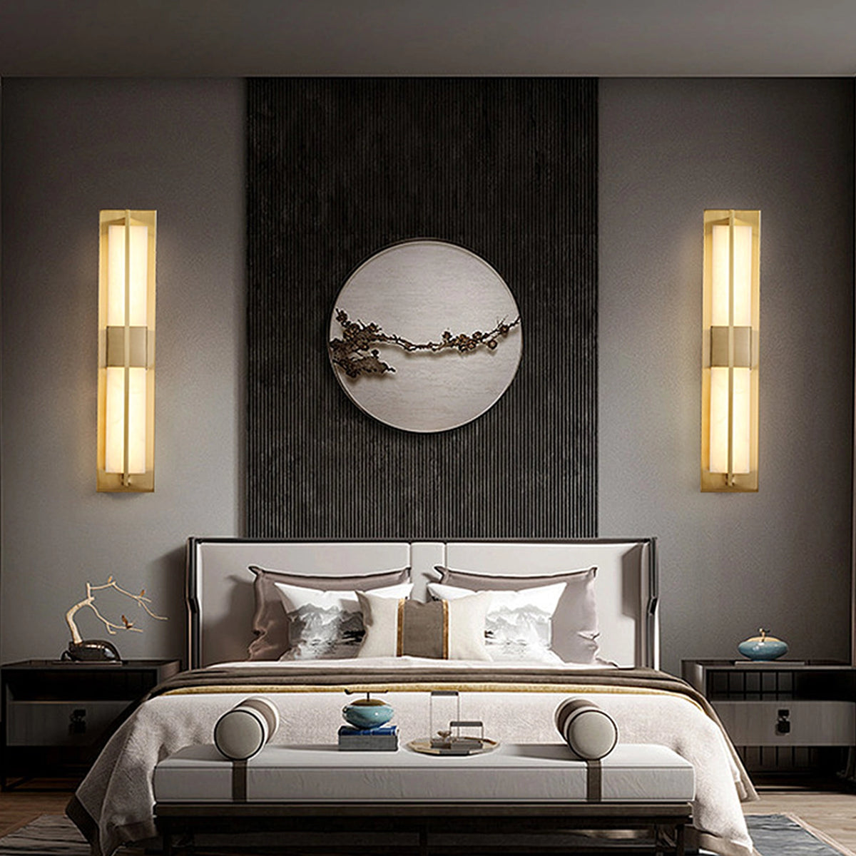 Rectangular Alabaster Brass Wall Lamp