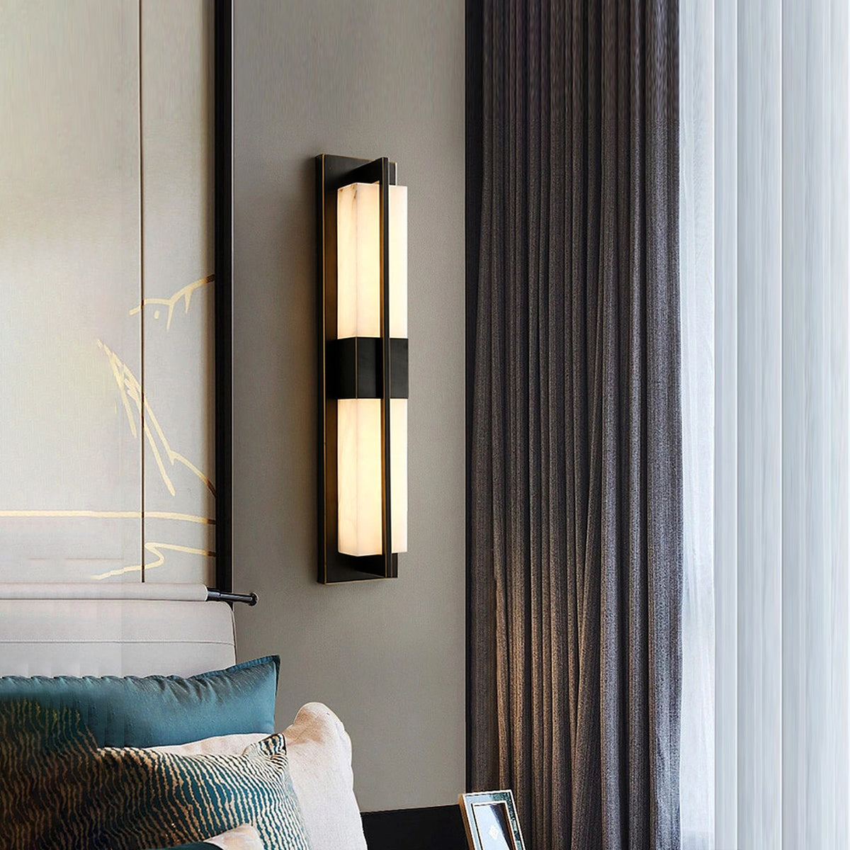 Rectangular Alabaster Brass Wall Lamp