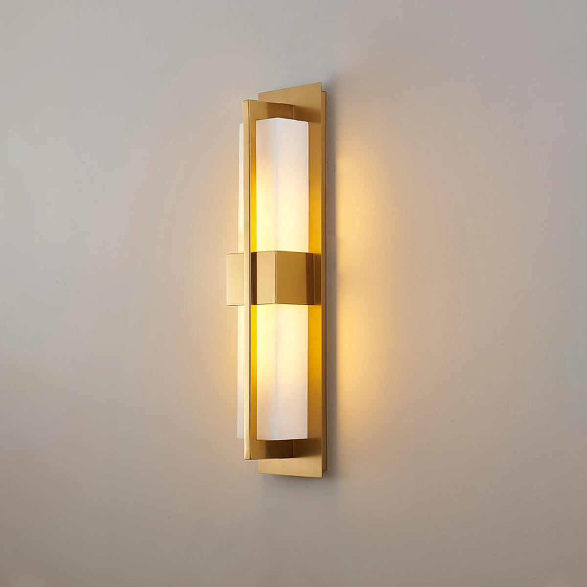 Rectangular Alabaster Brass Wall Lamp