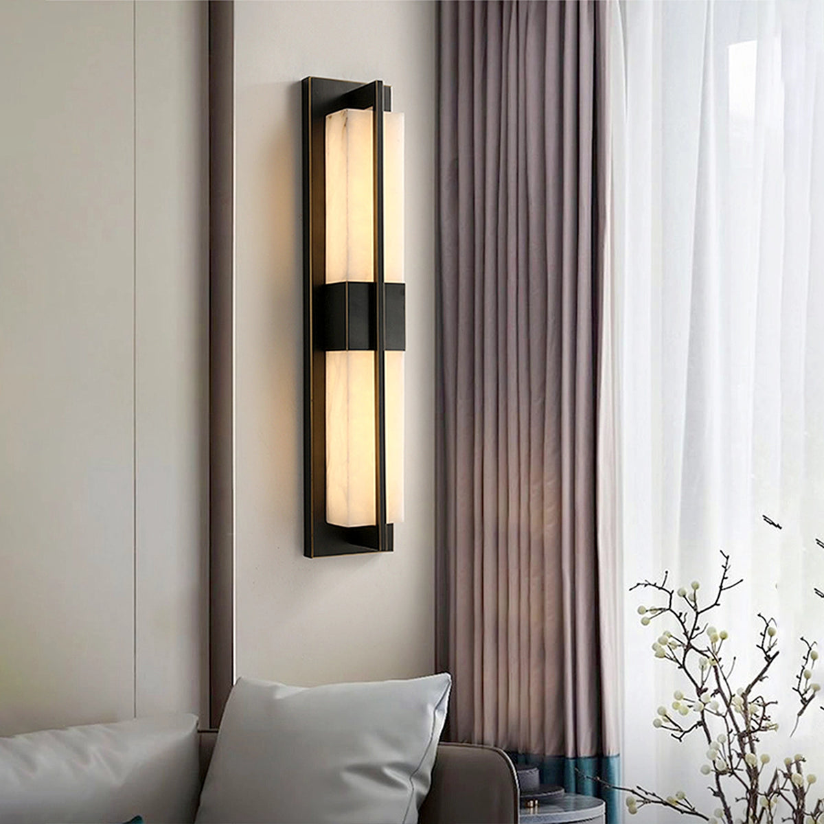 Rectangular Alabaster Brass Wall Lamp
