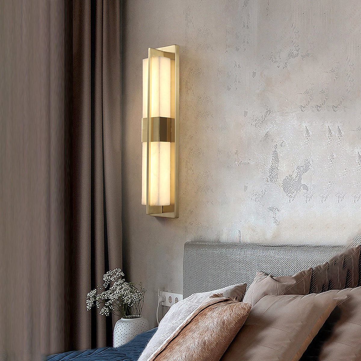 Rectangular Alabaster Brass Wall Lamp