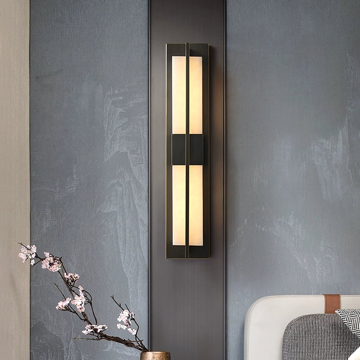 Rectangular Alabaster Brass Wall Lamp