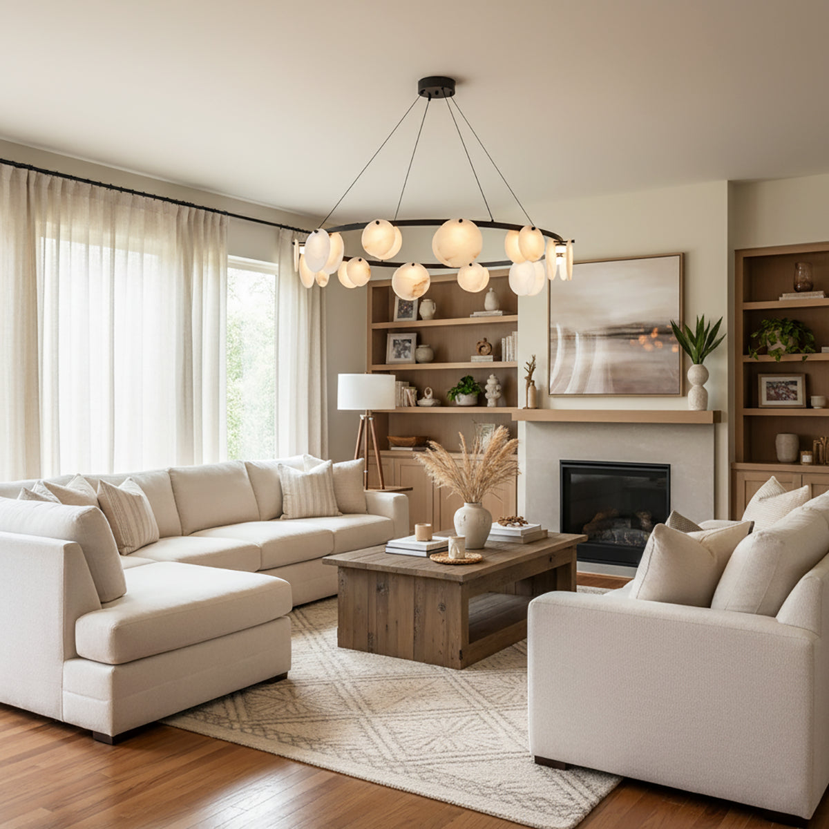 Round Branch Circle Alabaster Chandelier