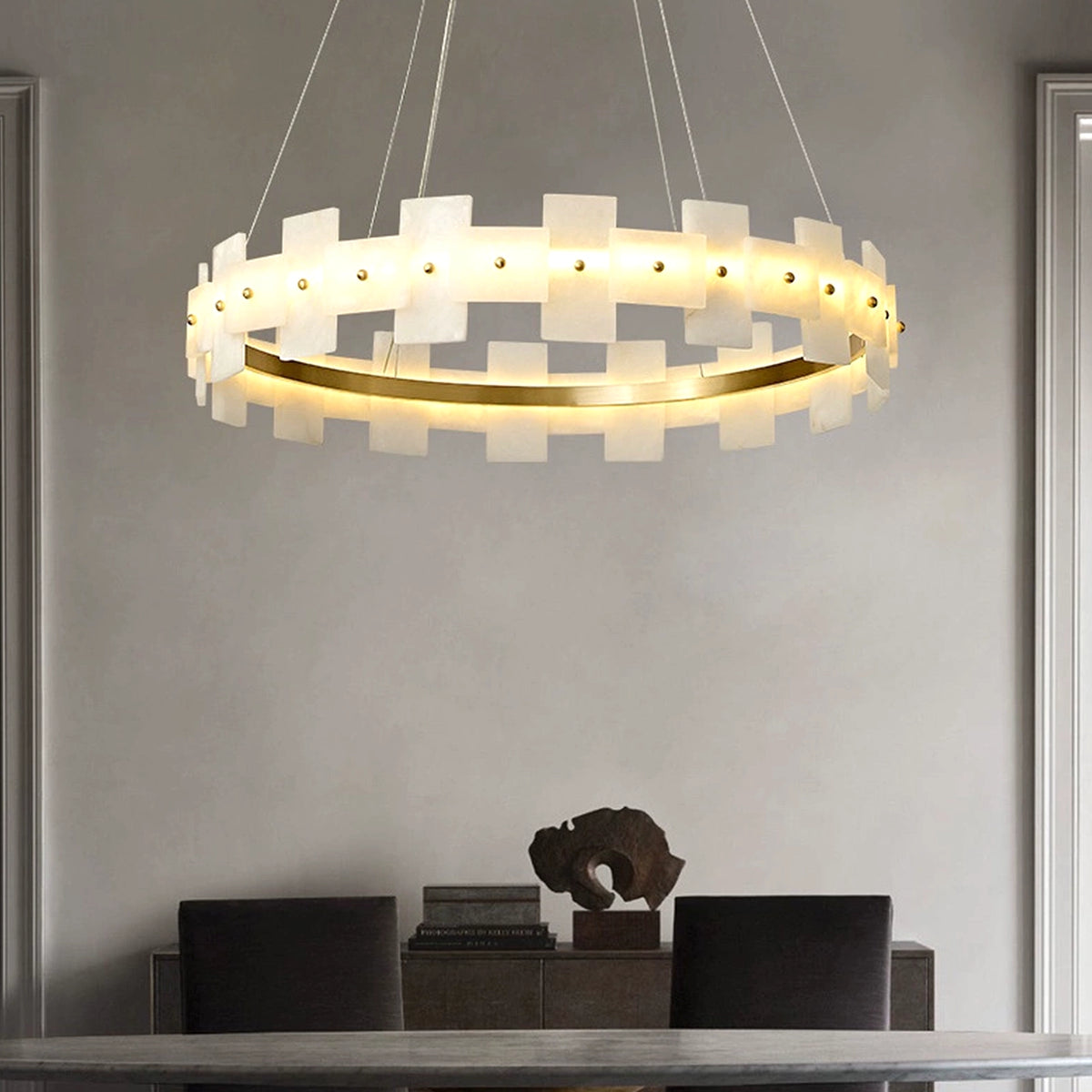 Round Alabaster Halo Chandelier
