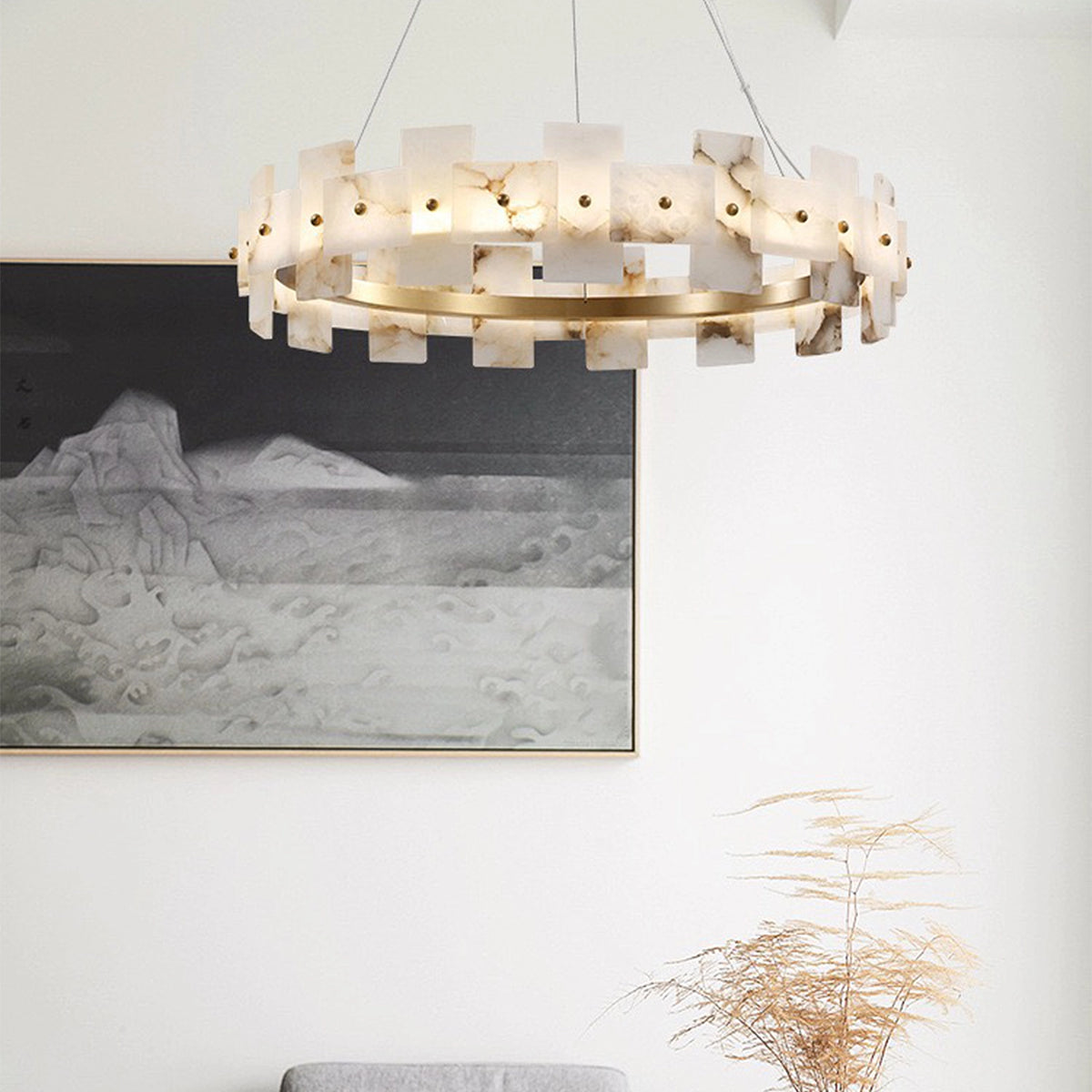 Round Alabaster Halo Chandelier