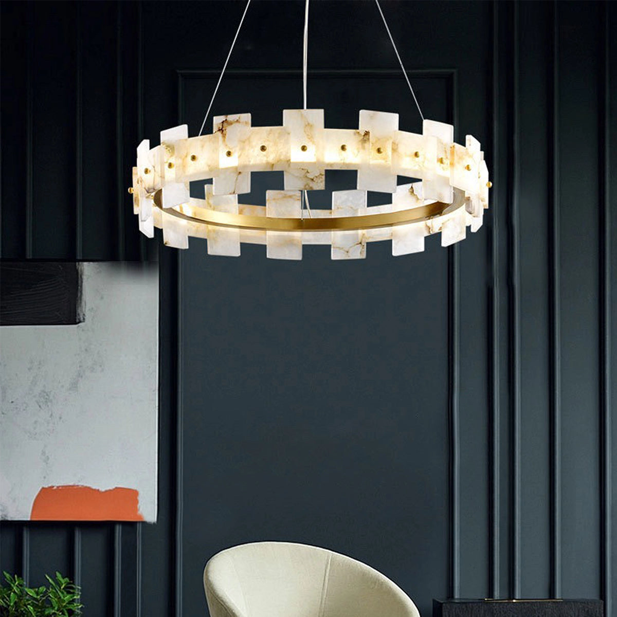 Round Alabaster Halo Chandelier