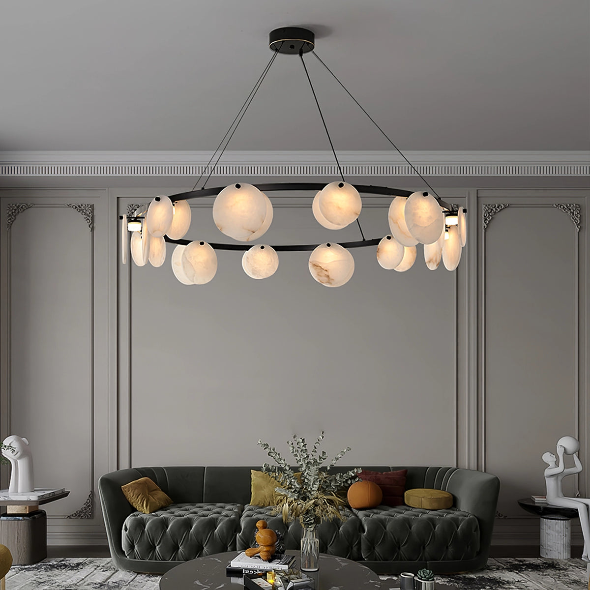 Round Branch Circle Alabaster Chandelier