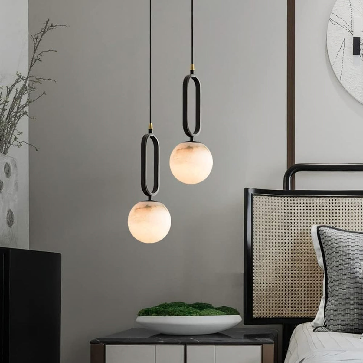 Round Marble Ball Copper Black Modern Pendant Lamp