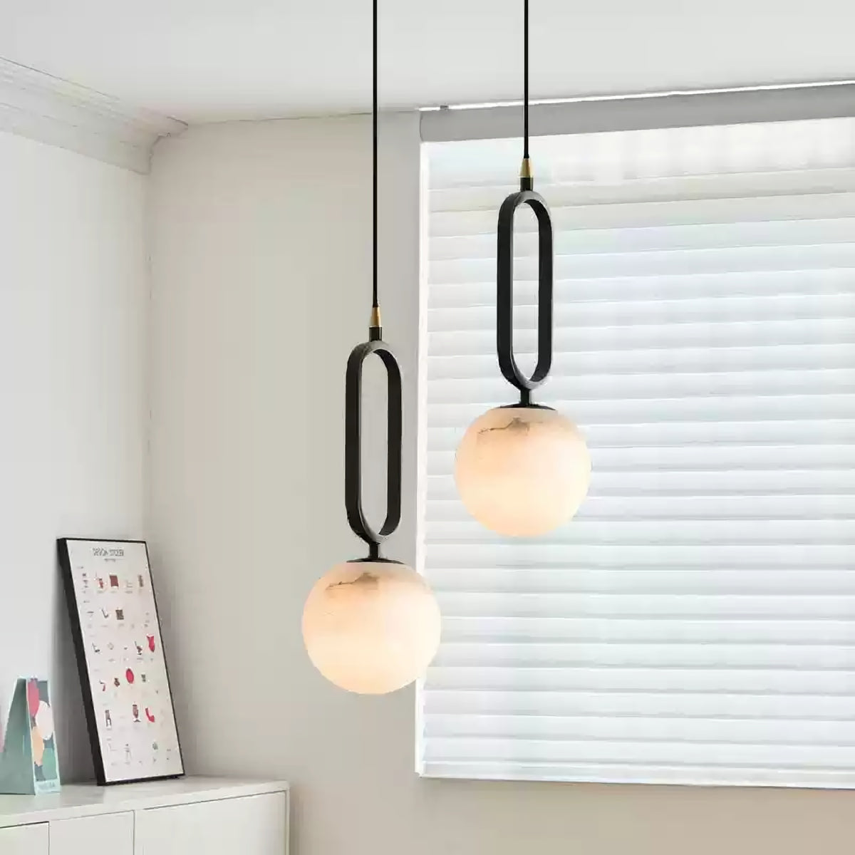 Round Marble Ball Copper Black Modern Pendant Lamp