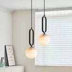 Round Marble Ball Copper Black Modern Pendant Lamp
