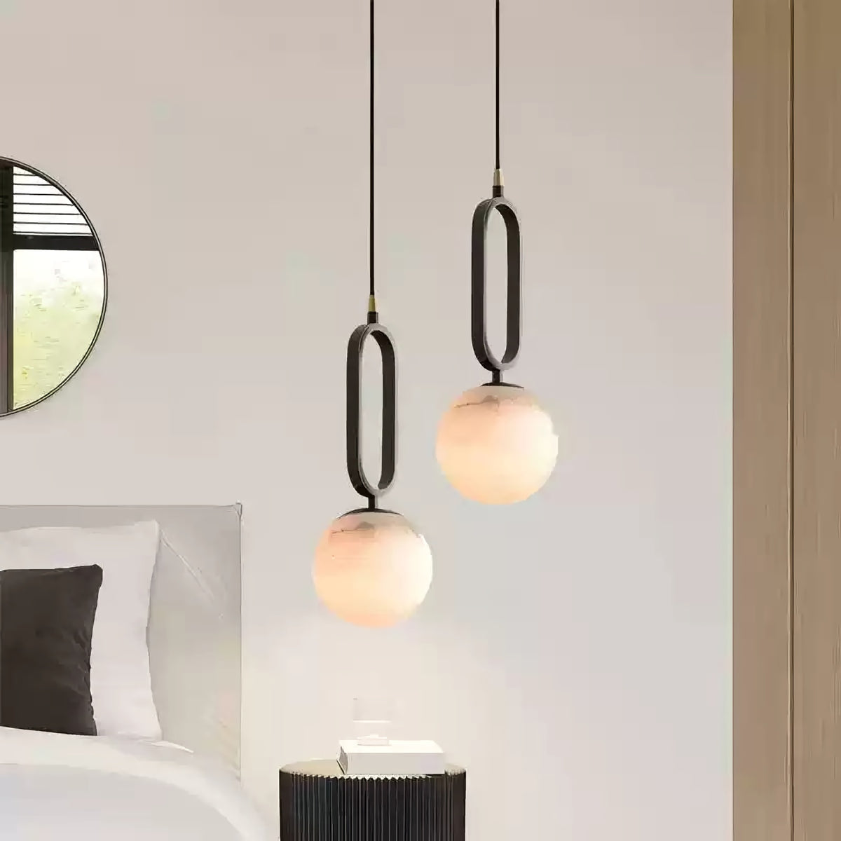 Round Marble Ball Copper Black Modern Pendant Lamp