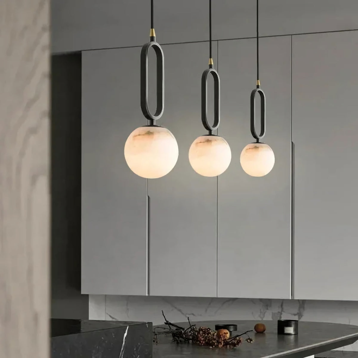Round Marble Ball Copper Black Modern Pendant Lamp