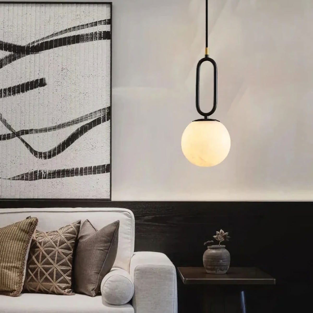 Round Marble Ball Copper Black Modern Pendant Lamp