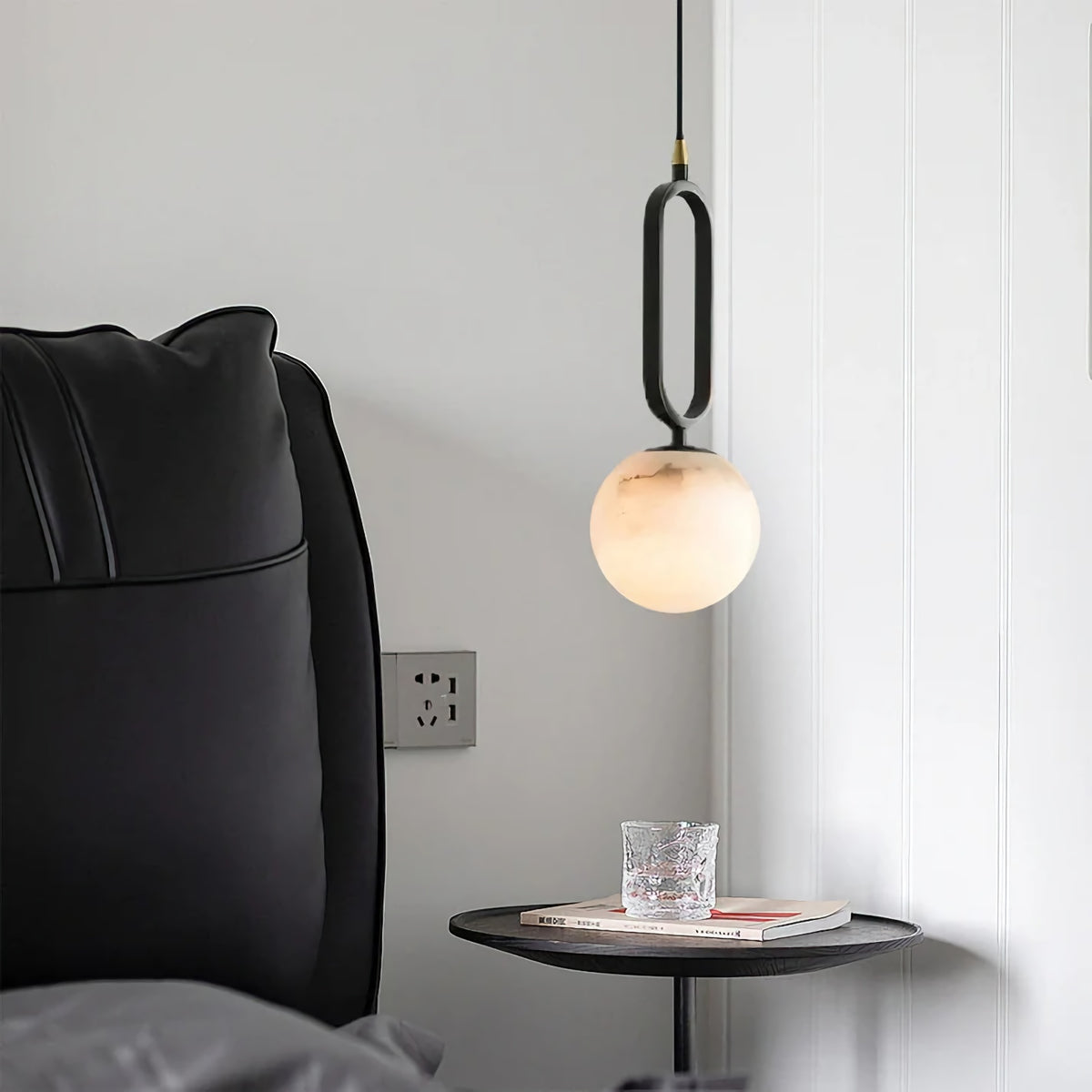 Round Marble Ball Copper Black Modern Pendant Lamp